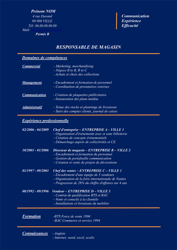 Modèles CV Responsable de Magasin - Mod7le CV