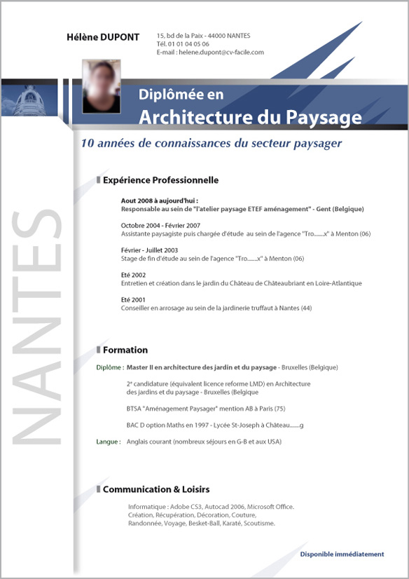 modele CV architecture paysage