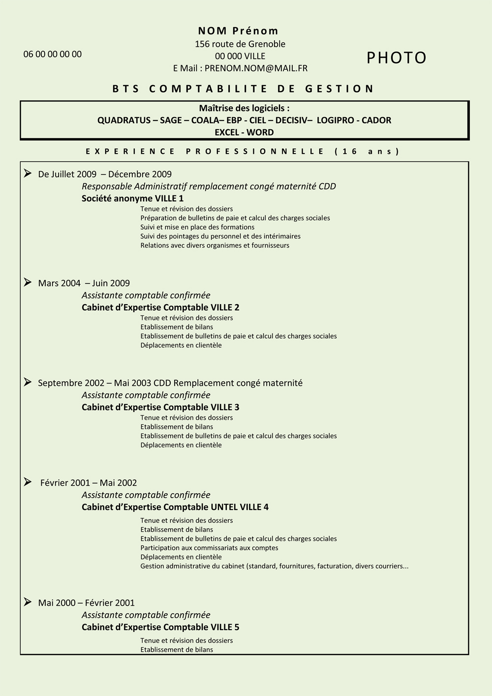 modele CV comptable