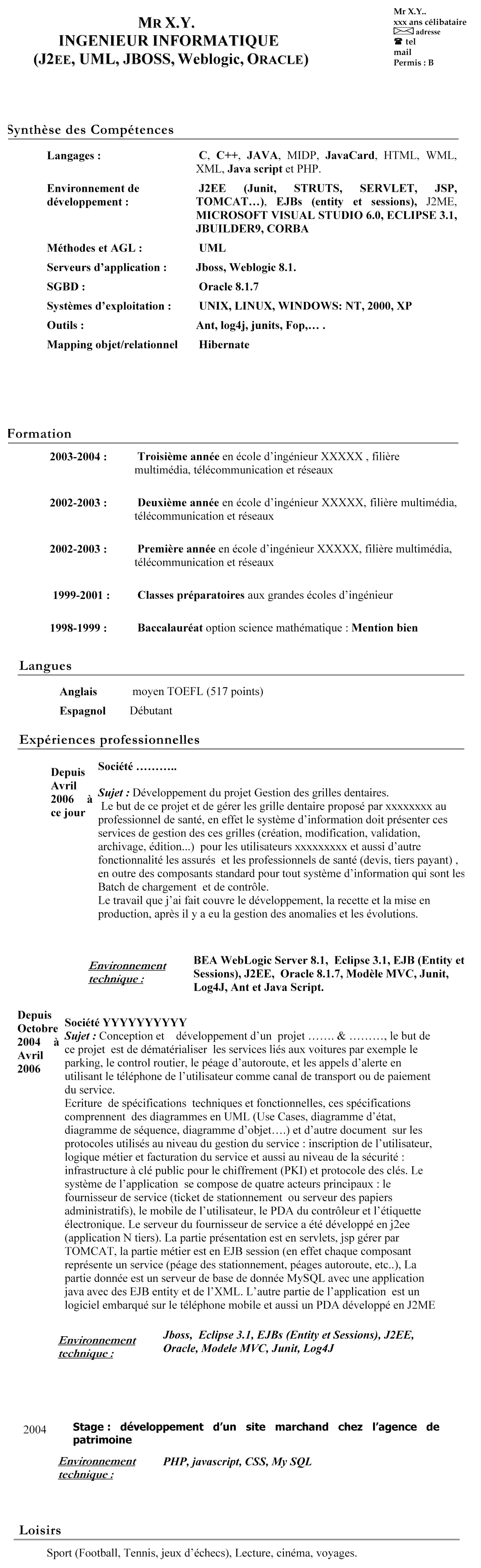 modele cv ingenieur informatique